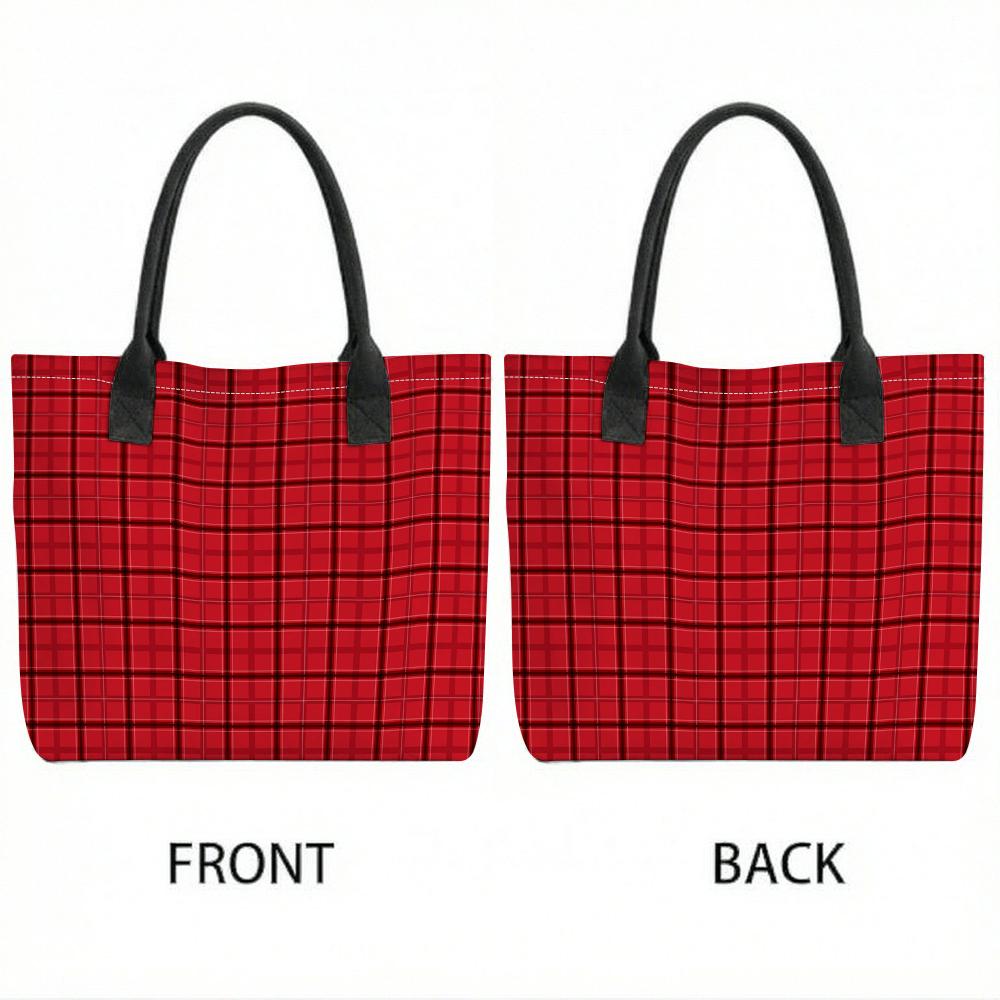  Red Plaid Casual Tote Bag Large Capacity Durable Shoulder Handbag for Daily Use Shopping Travel Work