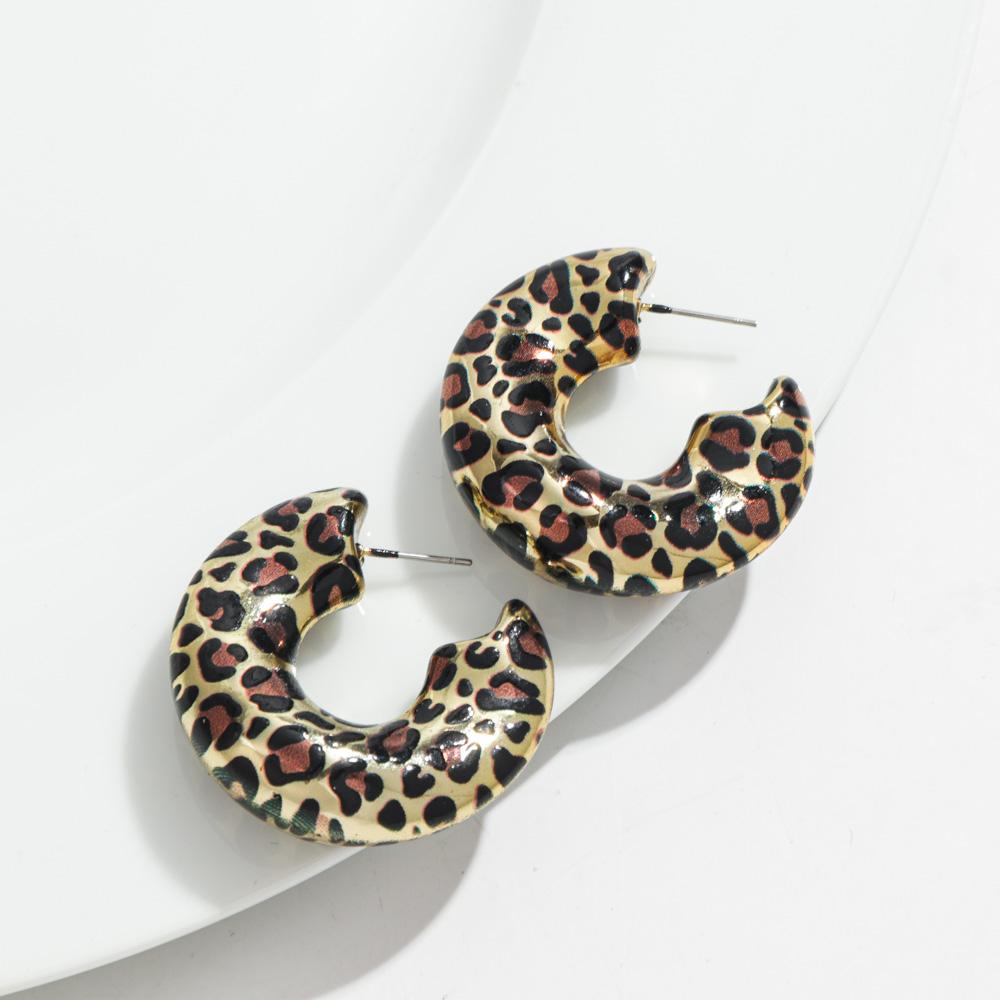Vintage Leopard Gold Plated Earring Hoops for Women Exaggerated Chunky Geometric Circle Huggies Earrings Statement Jewelry Gifts