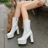 Plateau-Stiefeletten für Damen Schwarz Weiß Blau Rosa Hoher Absatz Kurzer Regenstiefel Herbst Winter Party Tanzschuhe Weiblich Sexy