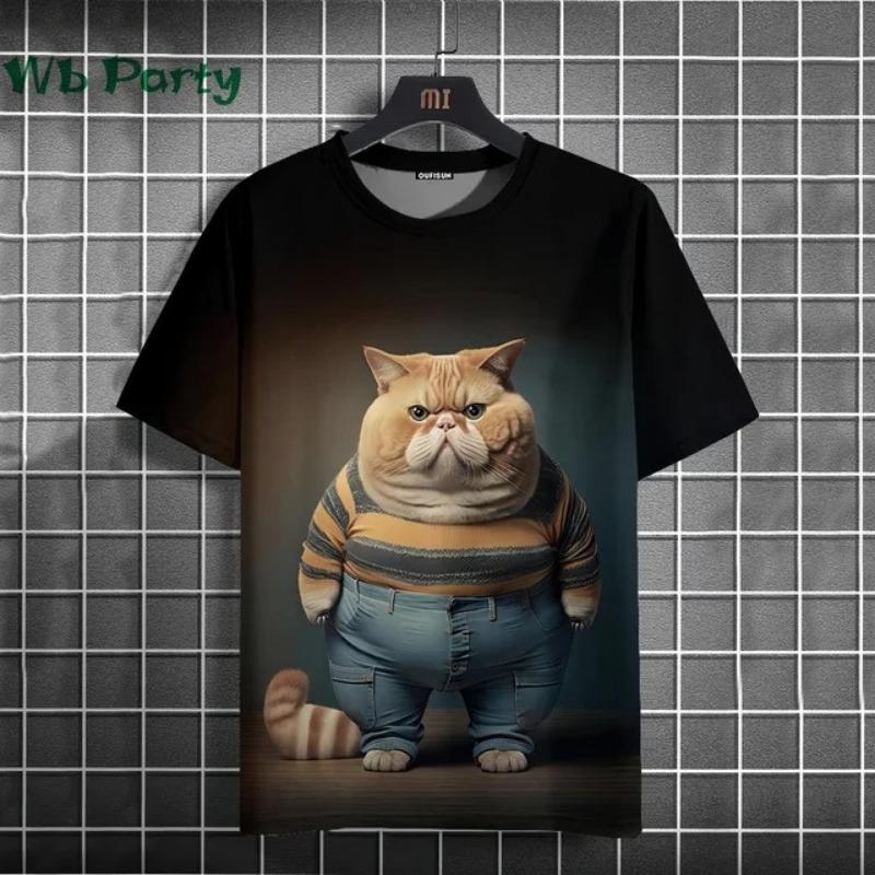 Cat Print 3DT-shirts for Men Casual Short Sleeved Tee Oversized Mens Clothing Men's Funny T-shirt Animal Print Graphic T Shirts