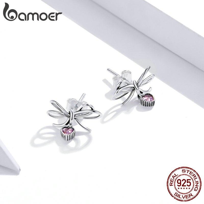 Bamoer 925 Sterling Silver Jewelry with Bow CZ Light Stud Earrings for Women for Girls Gift Statement Jewelry
