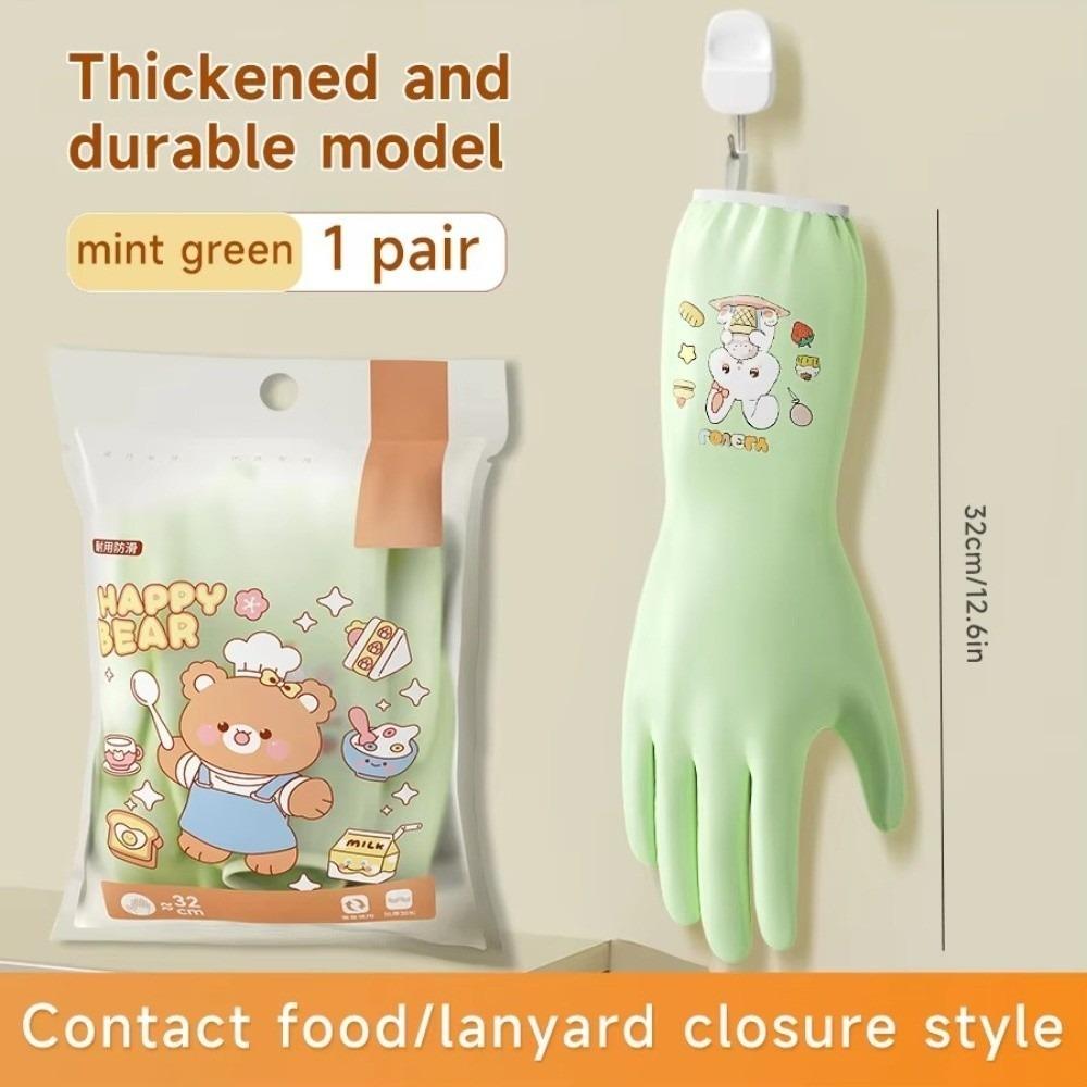 

Non-Slip Kitchen Dishwashing Gloves Reusable Rubber Gloves Cute Household Cleaning Gloves Kitchen зелёный