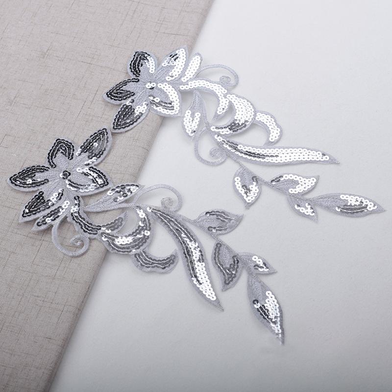 

1 пара нашивок с пайетками и вышивкой в виде цветов, приклеивающихся утюгом, для одежды, для DIY, аппликации, значки, швейная декорация серебряный