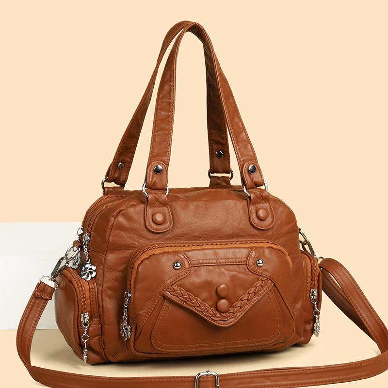 Bag women's new soft leather shoulder bag versatile texture women's messenger bag large capacity contrasting color light mother women's bag