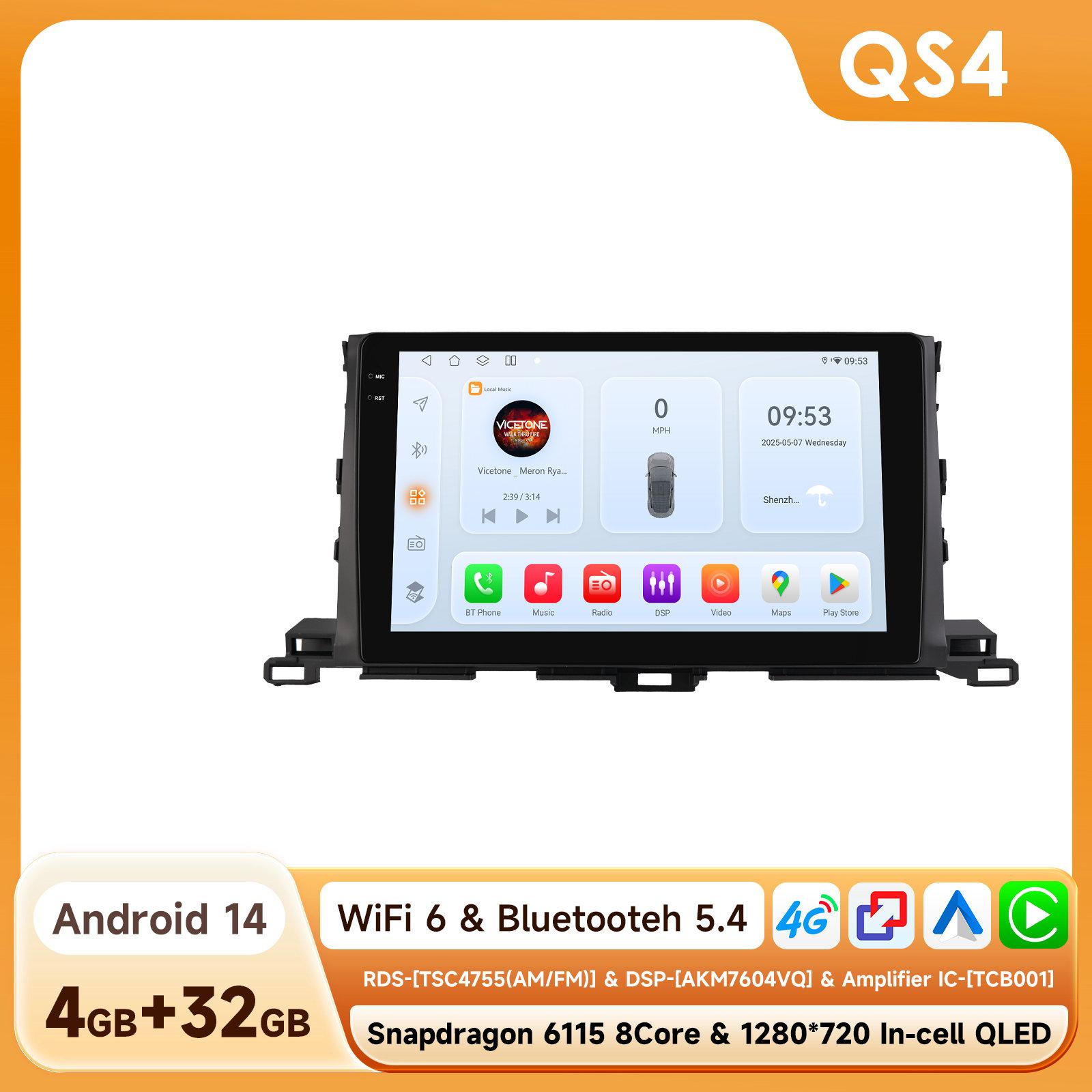 

OSSURET 10.1 360 Камера Android 14 Автомагнитола Для Toyota Highlander 2014 2015 2016 - 2019 Мультимедиа Snapdragon 6115 Авторадио GPS Carplay QS4 8Core 4G 32G