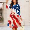 Women Plus Size Round Neck Long Sleeve Midi Dress Geometric Glitter Star Burst Print High Waist Swing Dress