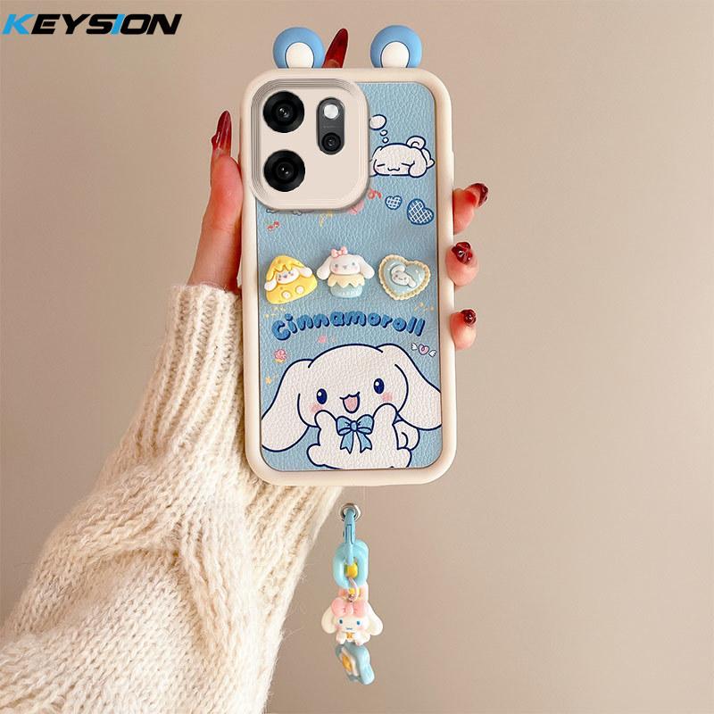 KEYSION Cute Ear 3D Cartoon Case for OPPO Reno14 F 5G with Bracelet Soft Silicone Shockproof Phone Cover for OPPO Reno 14F 5G