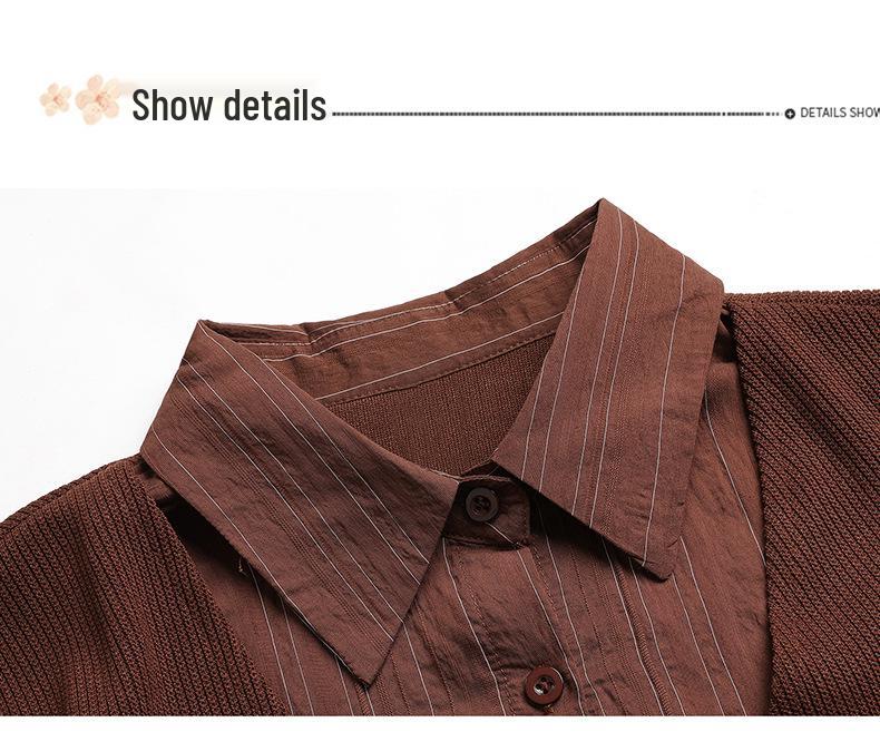 Women's Color-Block Knit Cardigan Jacket with Shirt Collar - Trendy Fake Two-Piece Design for Autumn 2026