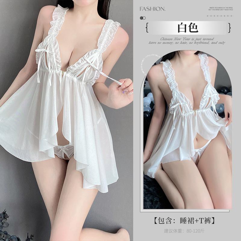Sex Underwear Women's Perspective Mesh Sexy Temptation Hot Open Suspender Nightdress Passion Pajamas