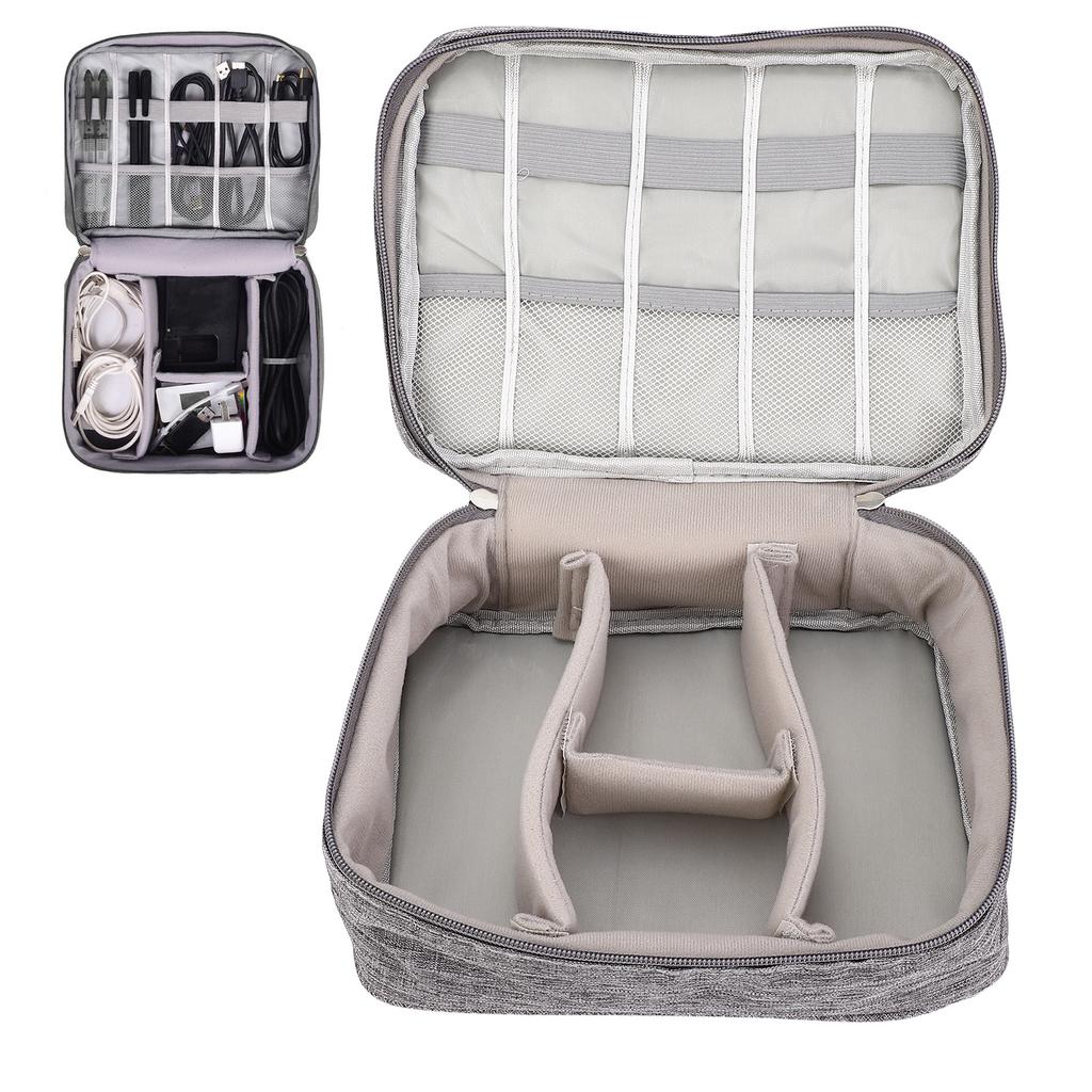 Cable Bag Organizer Travel Multiple Pockets Water Resistant Adjustable Divider Universal Electronic Cord Organizer Case Gray
