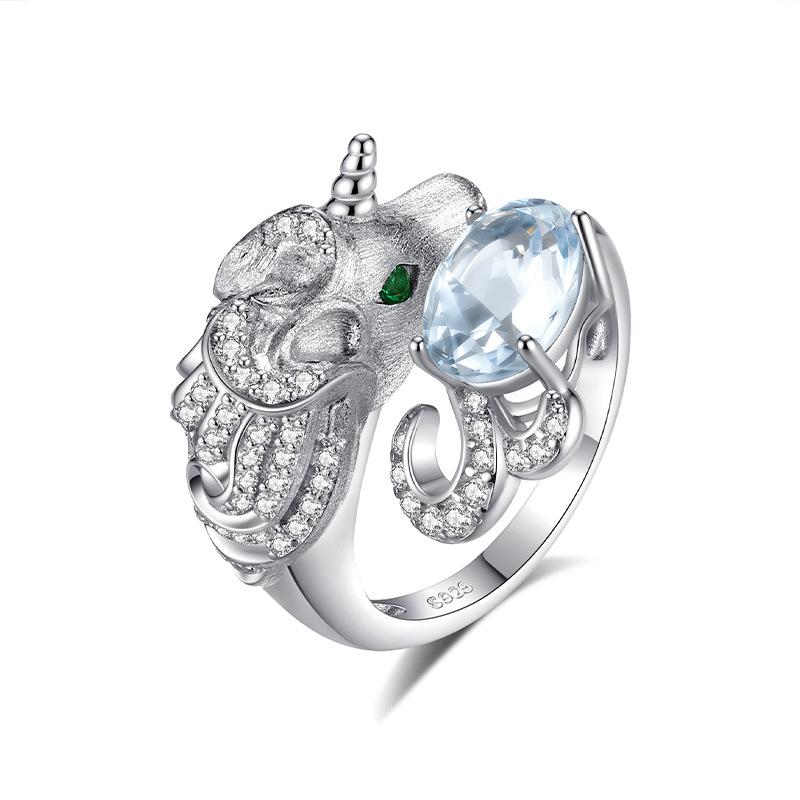

Light luxury brushed craft unicorn ring s925 sterling silver inlaid topaz peridot fashion jewelry gift adjustable open cuff