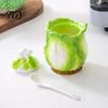 Novelty Vegetable Design Jar Ceramic Cabbage Shaped Lard with Lid Spoon, 350ml Kitchen Sealed Condiment Server for Restaurant Seasoning Container,
