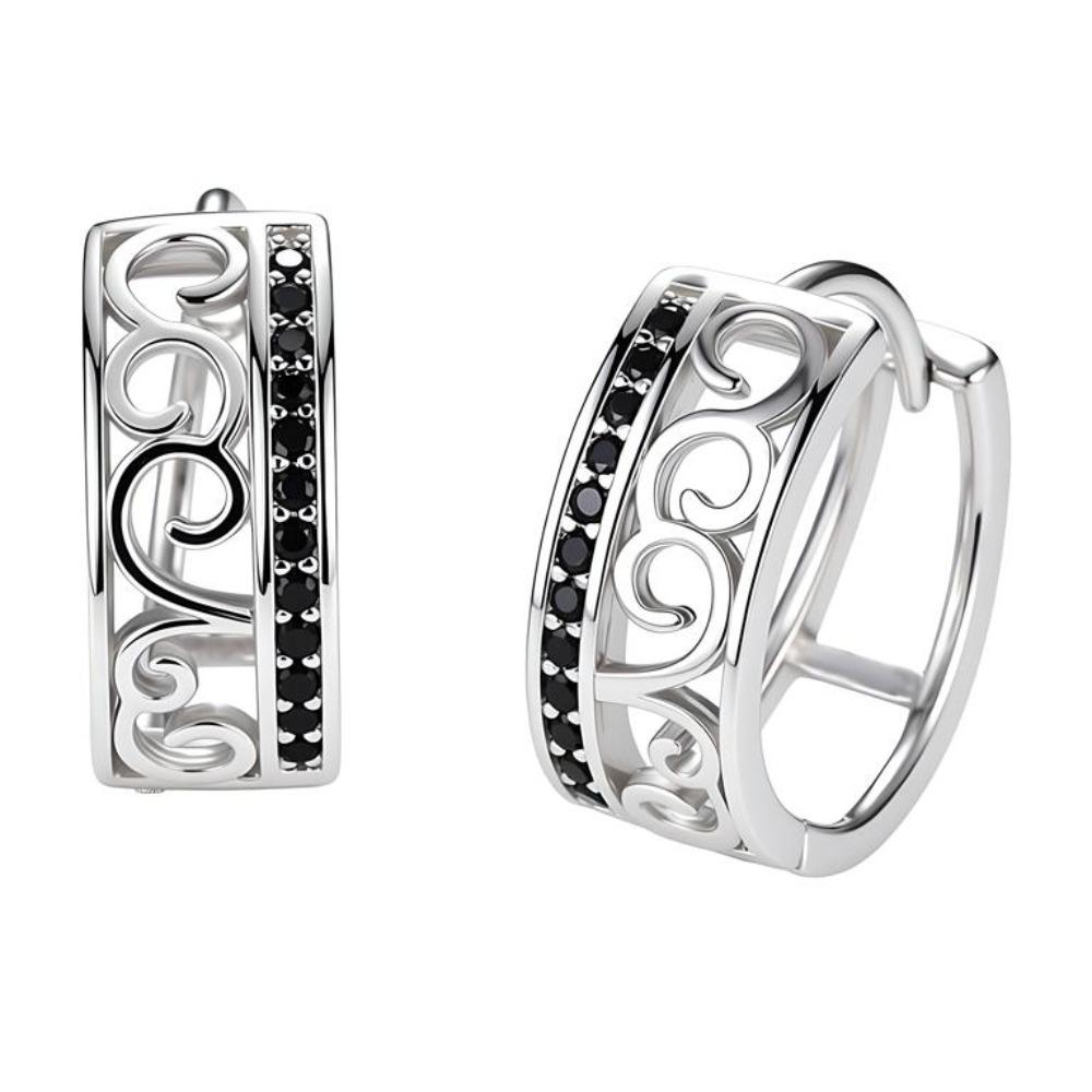 Cercei Cerc din Cupru cu Design Filigranat și Accente de Zirconiu Cubic Negru