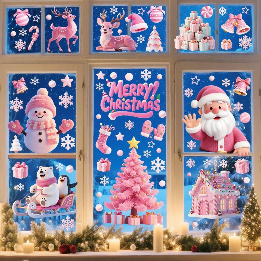 9PCS/Set Multicolor Merry Christmas Window Sticker Snowflake Santa Snowman Electrostatic Holiday Window Stickers DIY Accessories