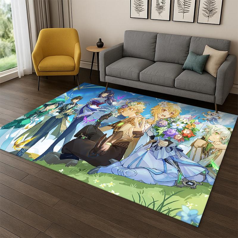 New Genshin Impact Cartoon Game Carpet Rug for Bedroom Living Room Sofa Playroom Doormat Home Decor,Kid Area Rug Non-slip Gift