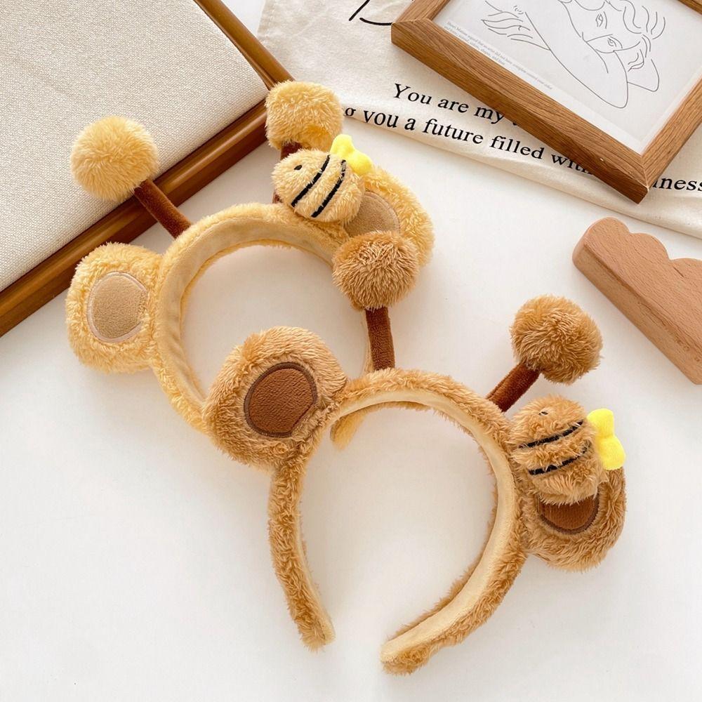Animal Bee Plush Headband Wash Face Headband Cute Plush Hairband Sweet Cartoon Hair Hoop  Girl