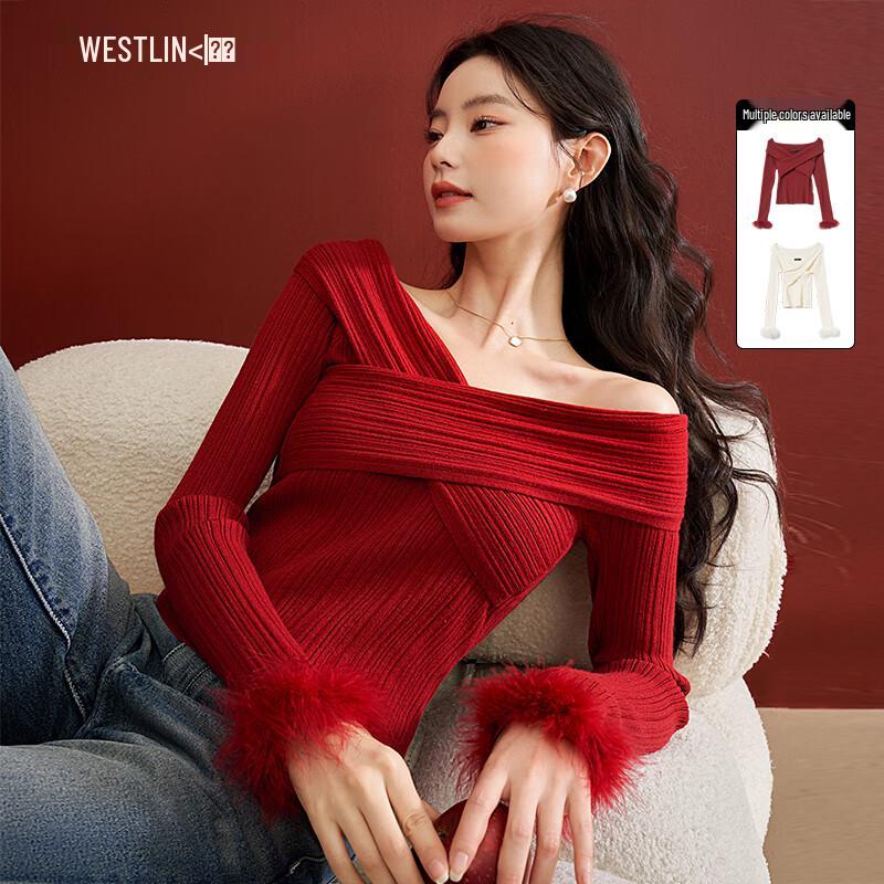 Westlink Women s French Style Off-Shoulder Knit Sweater M