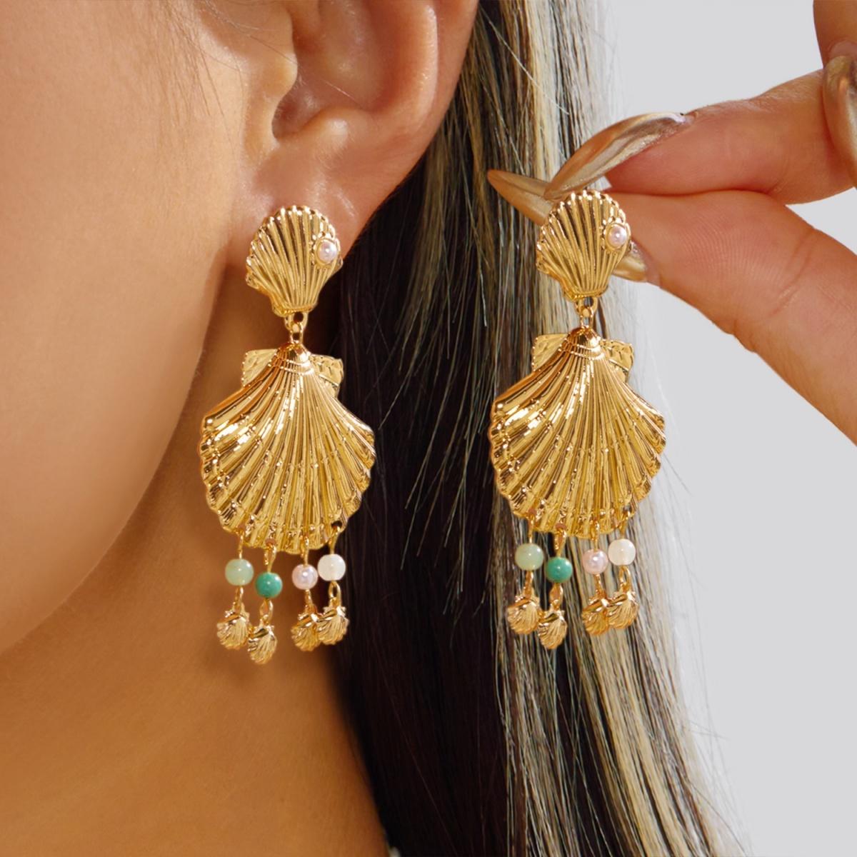 

Exaggerated Starfish Conch Shell Tassel Dangle Earrings For Women Men Boho Metal Sea Star Drop Earrings Summer Ocean Jewelry