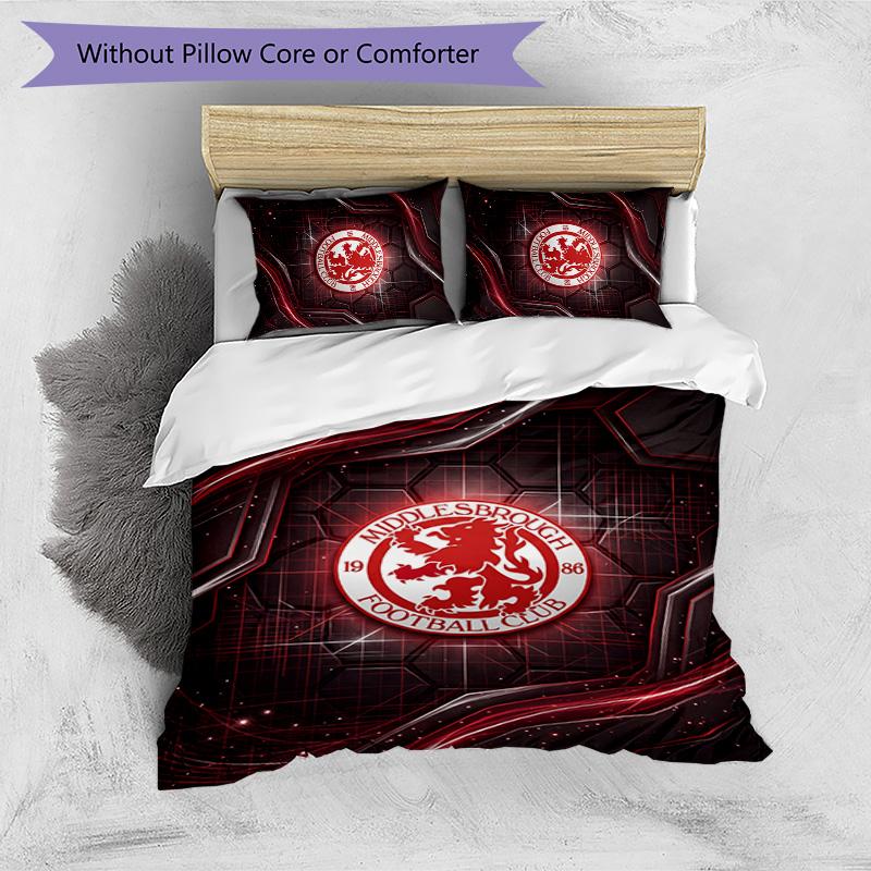 Set Lenzuola Stampato Middlesbrough Football 3 Pezzi, Comodo Set Copripiumino per Camera da Letto Amico della Pelle