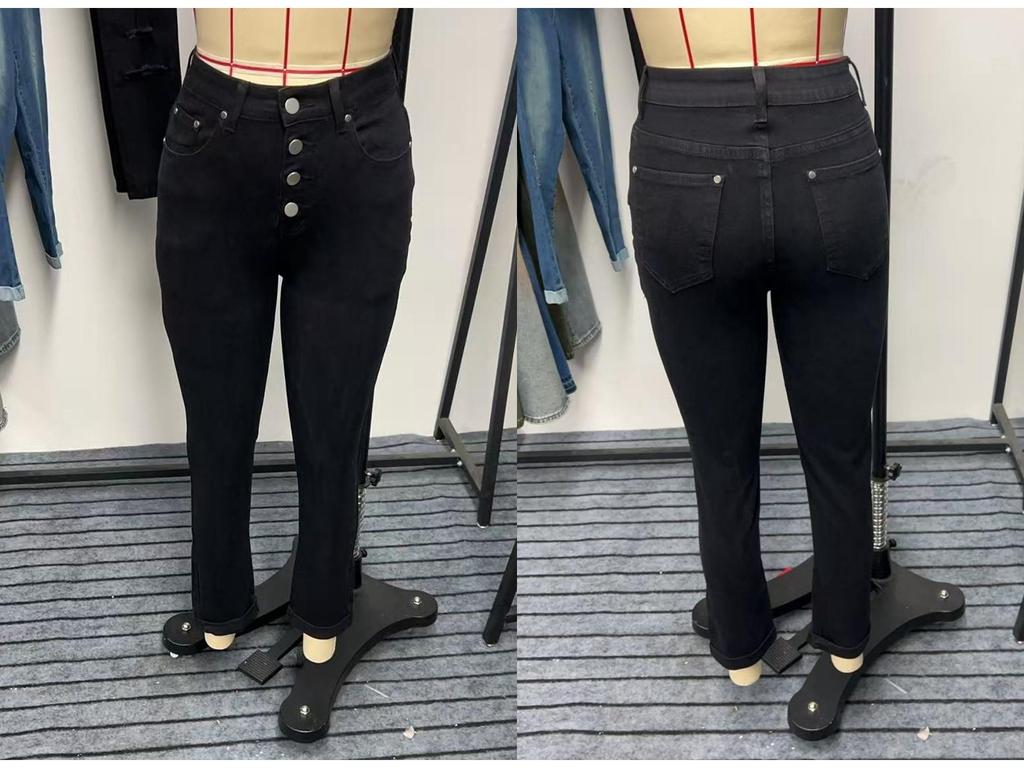 Jeans Donna Vita Alta Vestibilità Slim Fit Denim Elasticizzato, Nero, Taglia Europea