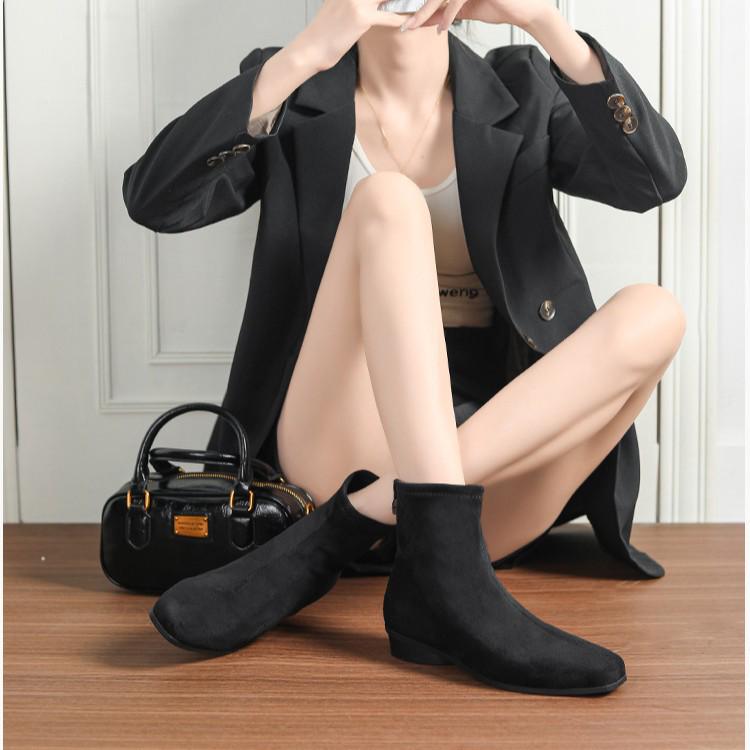 Grape Mom's Korean Retro Square Toe Suede Chunky Heel Martin Boots for Women - Height-Enhancing, Versatile Autumn/Winter Short Boots