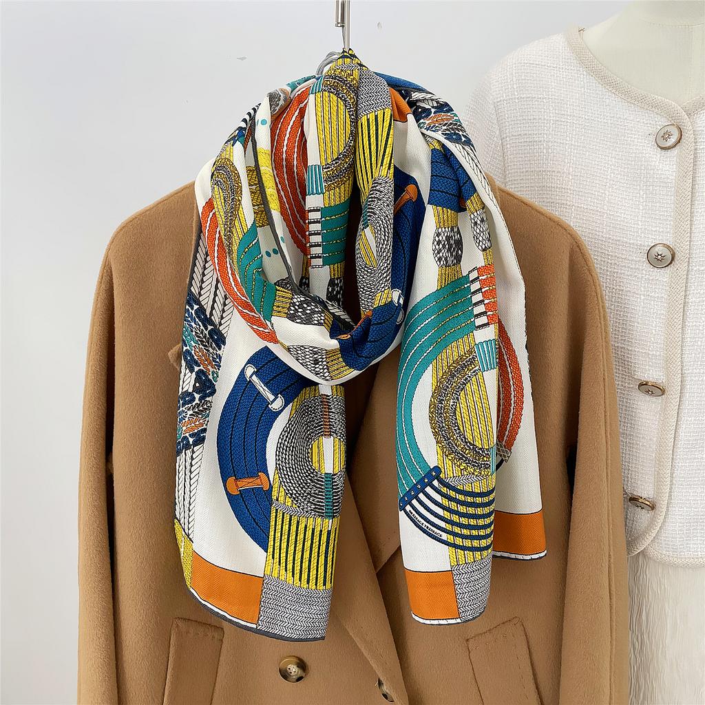 160X33Cm Winter Thicken Silk Cashmere Scarf Women Hand Rolled Shawls H Letters Print Long Scarves Wrap Bandana Big Hijabs Female