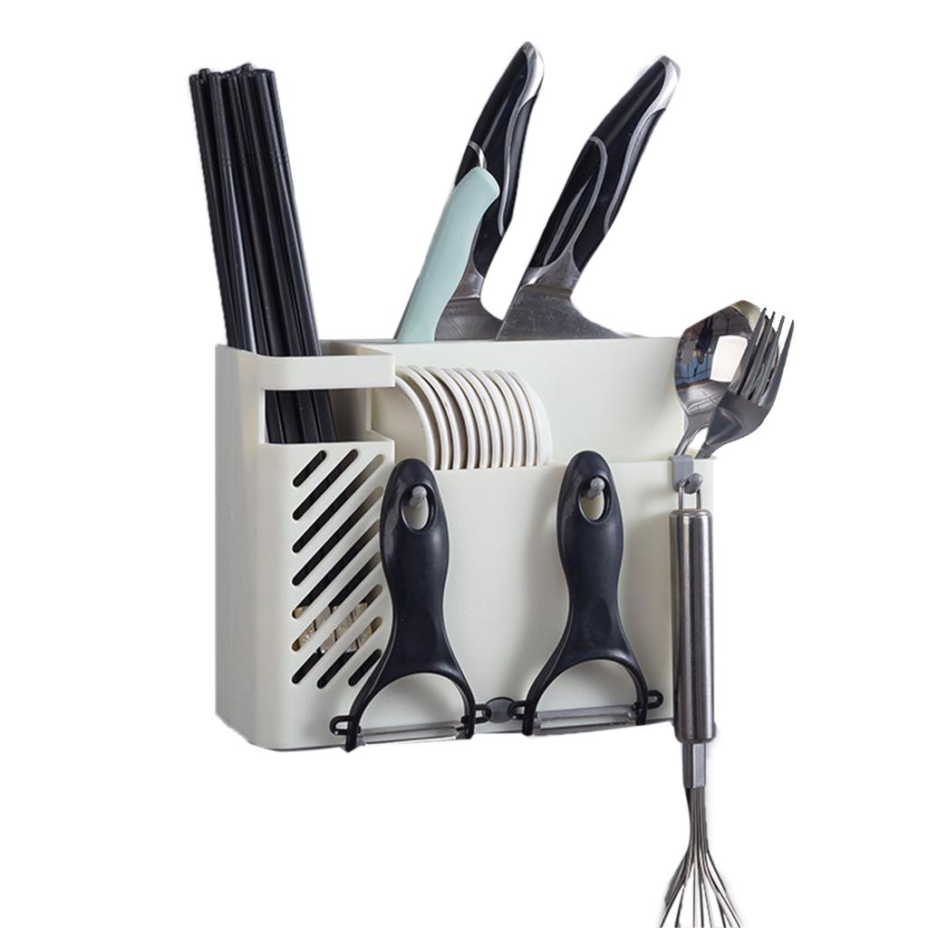 Cutlery Holder Multifunctional Wall Mounted Chopsticks Drying Rack for Home Kitchen Dark Blue