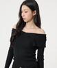 UNKNOWN PLANET Ruffle Boat Neck Long Sleeve Knit Top Black