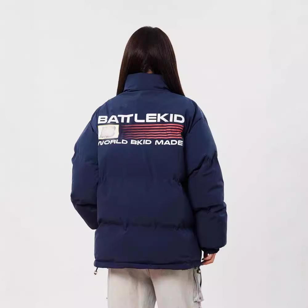 Flag printing retro stand-up collar  clothes for men and women in winter thickened loose couple coat bread