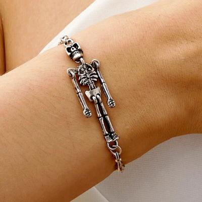 Braccialetto Scheletro Umano Vintage di Halloween per Donne Uomini Moda Punk Charms Catena Teschio Metallico Braccialetti Gioielli Regali 2023 Unisex