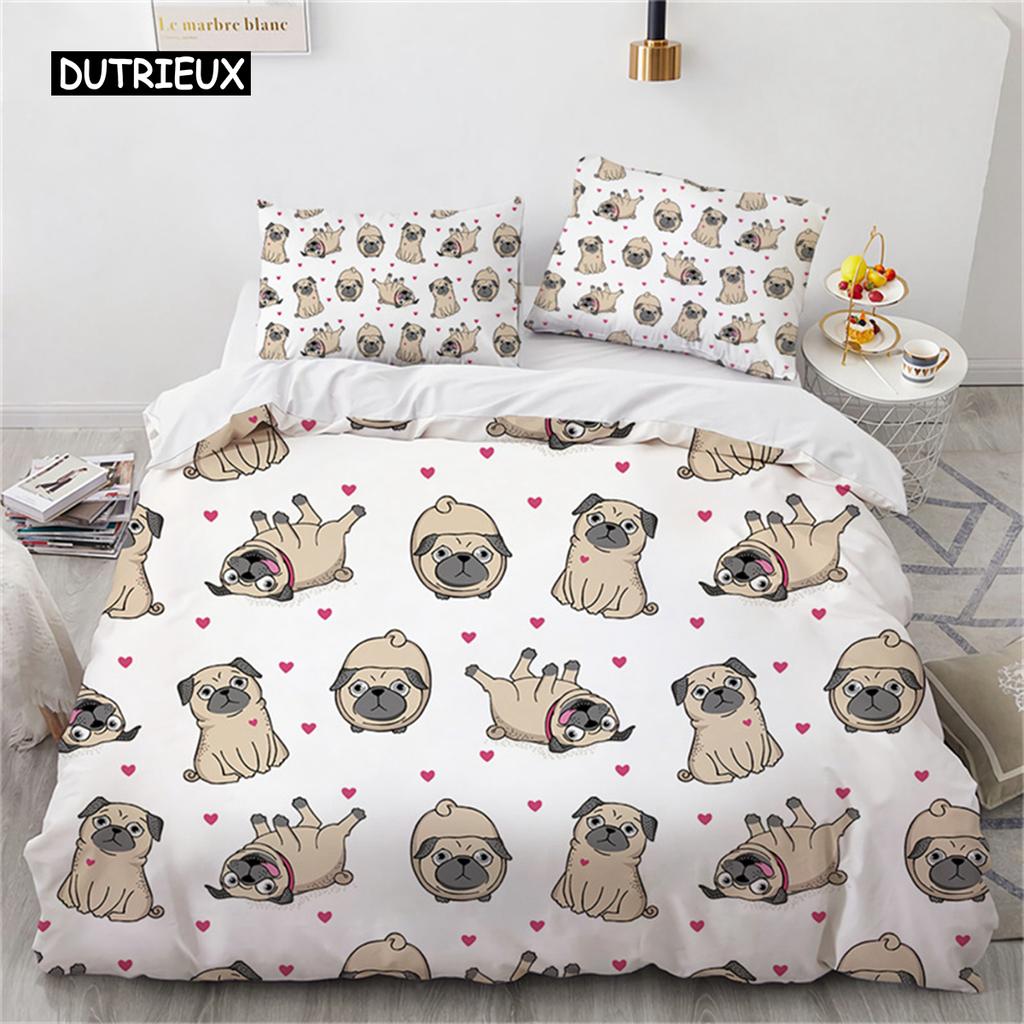 Niedliche Cartoon-Tier Bettbezug Hunde Bettwäsche Set Einzelbett Doppelbett für Kinder Mädchen Geschenk Raumdeko Mikrofaser Bettdeckenbezug Kissenbezug