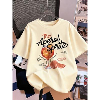 T-shirt con Stampa Aperol Spritz Limone da Donna Estiva Manica Corta Top Comodi Larghi Girocollo Abbigliamento Sportivo