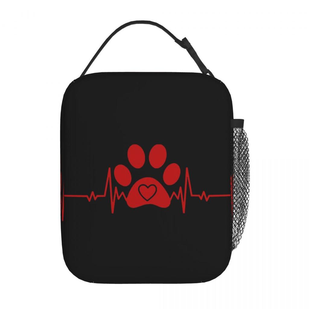 Dog Paw And Heart ECG Heartbeat Insulated Lunch Bag for Women Children Leakproof Food Boxes Thermal Lunch Box Tote