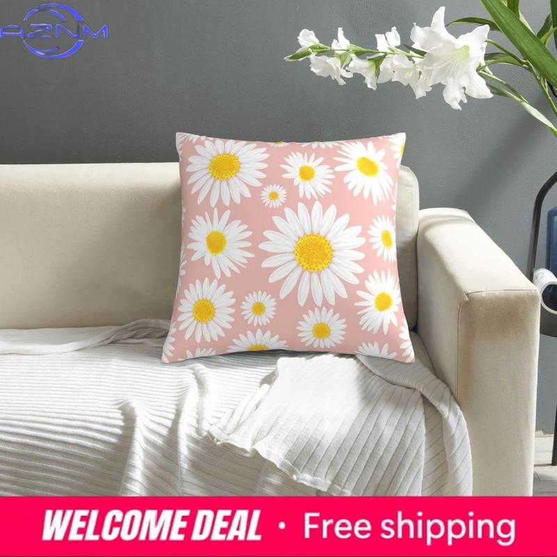 Pillow Cover Pink Daisy Flower Pattern Square Pillowcase For Home Decoration Sofa Car Bedroom Pillowcase 18X18 Inches