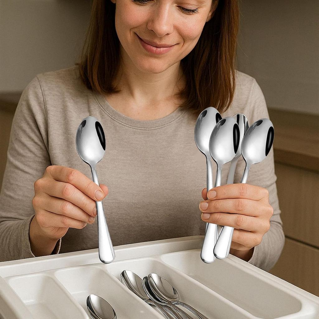 HANSGO Teaspoons Stainless Steel, 6 Piece Dinner Spoons Set 6.7 inches Dessert Spoons Use for Home, Kitchen or Restaurant