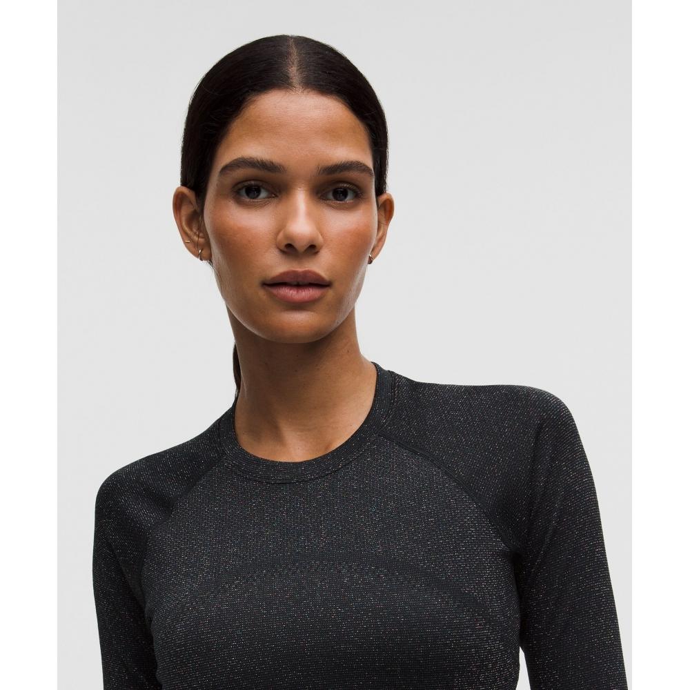 Lululemon Swiftly Tech Cropped Long Sleeve Shirt 2.0  Sparkle Black Rainbow Lurex
