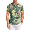 Casual losvallend herenshirt met korte mouwen, tropische bloemenprint, knoopsluiting, voor zomer, strand, buiten
