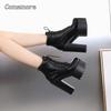 Super Hohe Klobige Absätze Weiße Kurze Stiefel Schnürung Plateau Schuhe Punk Stil 14cm Hohe Stiefel Damen Botines Größe 34 Bottes Damen