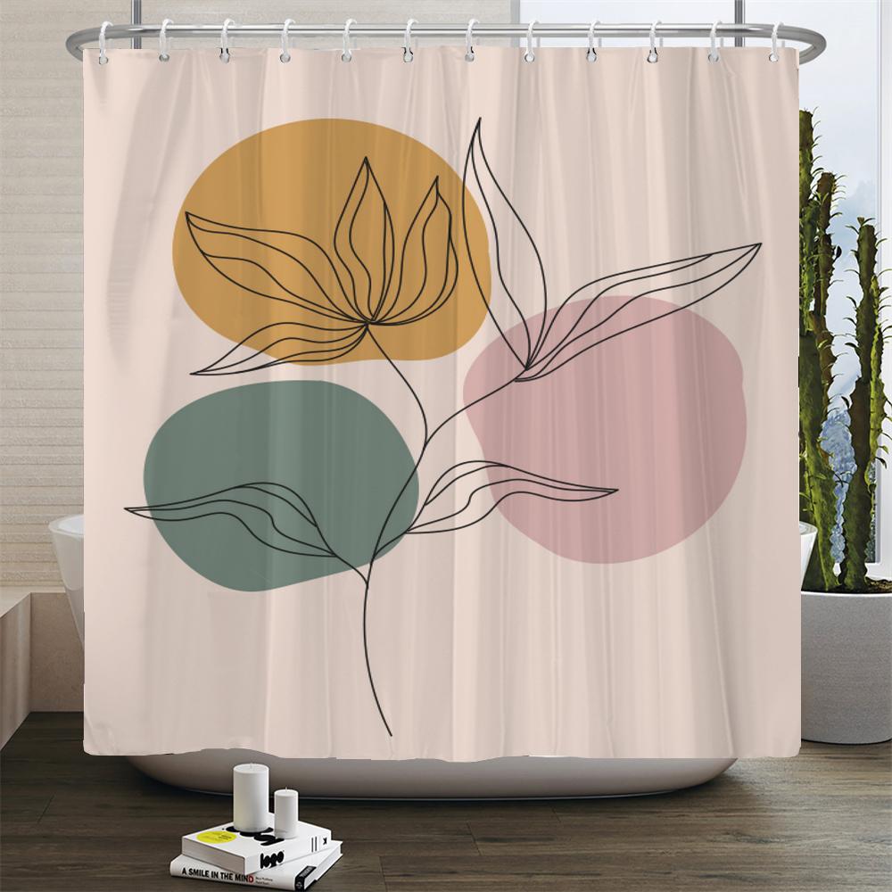 Nordic Style Abstract Art Boho Shower Curtain Waterproof Polyester Bath Curtain Morandi Color Block Curtain Bathroom Decor