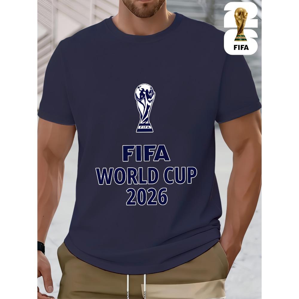 2026 USA-Canadian Cup, FIFA Football Print Crew Neck T-shirt, Street Style, Regular Fit, a Must-have for Football Fans, Suitable for Casual Attire