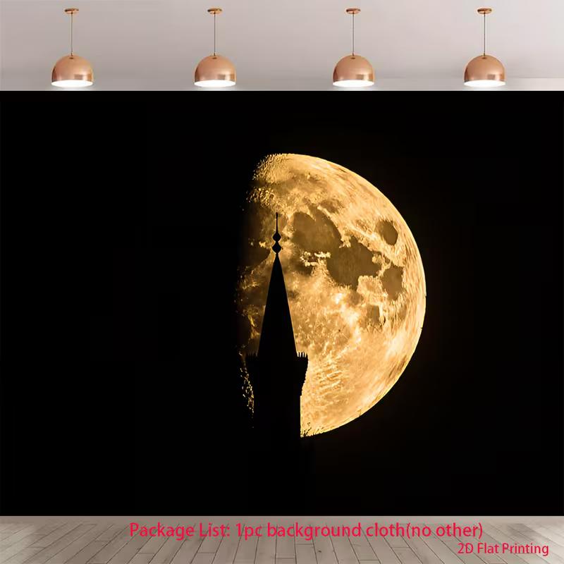 

2D Black Background Moon & Tower Photography Backdrop Cloth 47.2x31.5inch/120*80cm