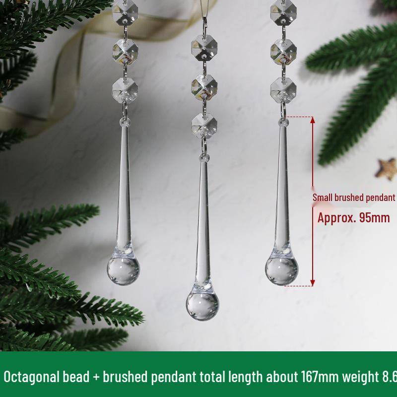 Transparent Acrylic Snowflake Ornament Set with Crystal Bead Strings for Christmas Tree Decoration