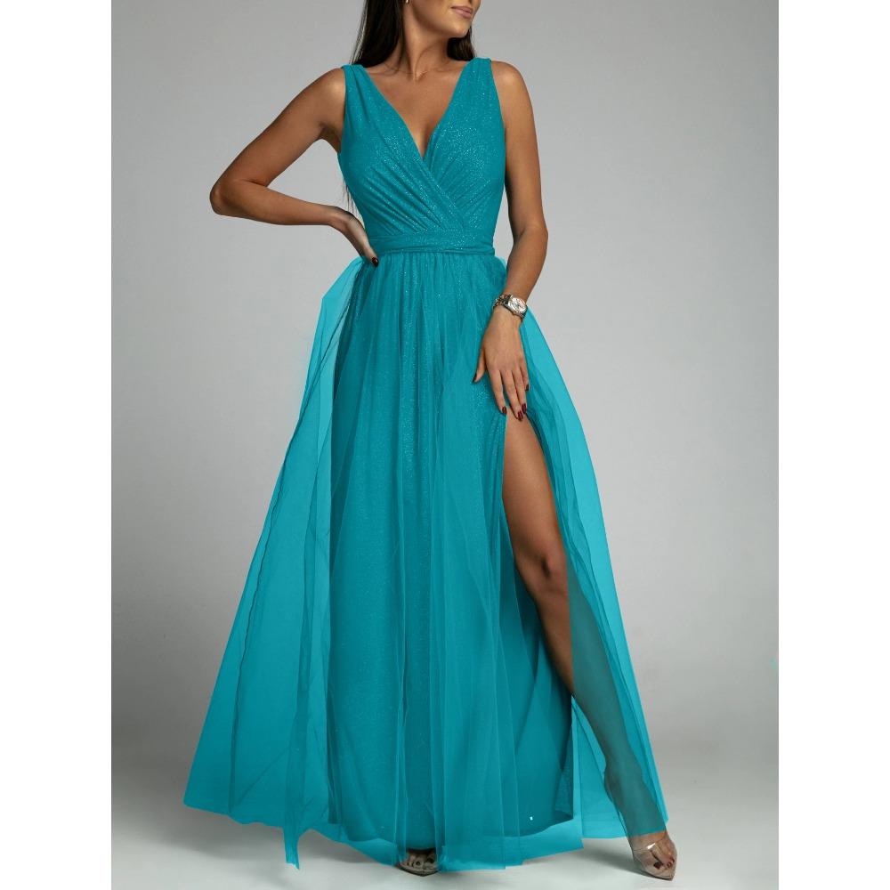 

HNXC Женские модные летние весенние однотонные повседневные платья без рукавов с v-образным вырезом и принтом XL синий