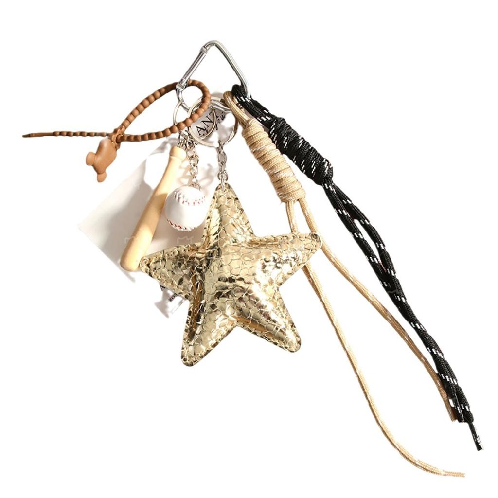 Versatile fashion PU big star baseball woven rope style bag pendant lanyard creative mobile phone pendant