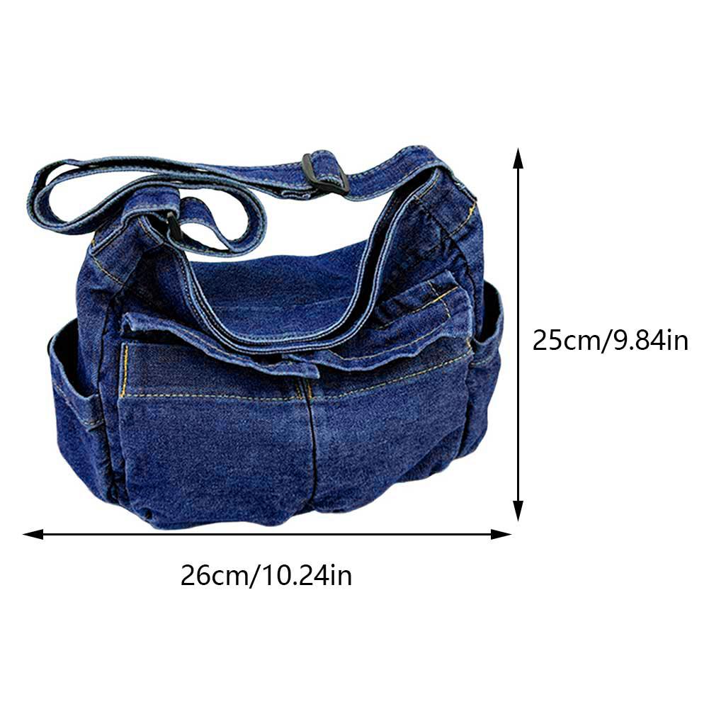 Women Denim Shoulder Bag Vintage Daily Tote Bag Large Casual Satchel Bag With Adjustable Strap Ladies Retro Crossbody Sling Bag