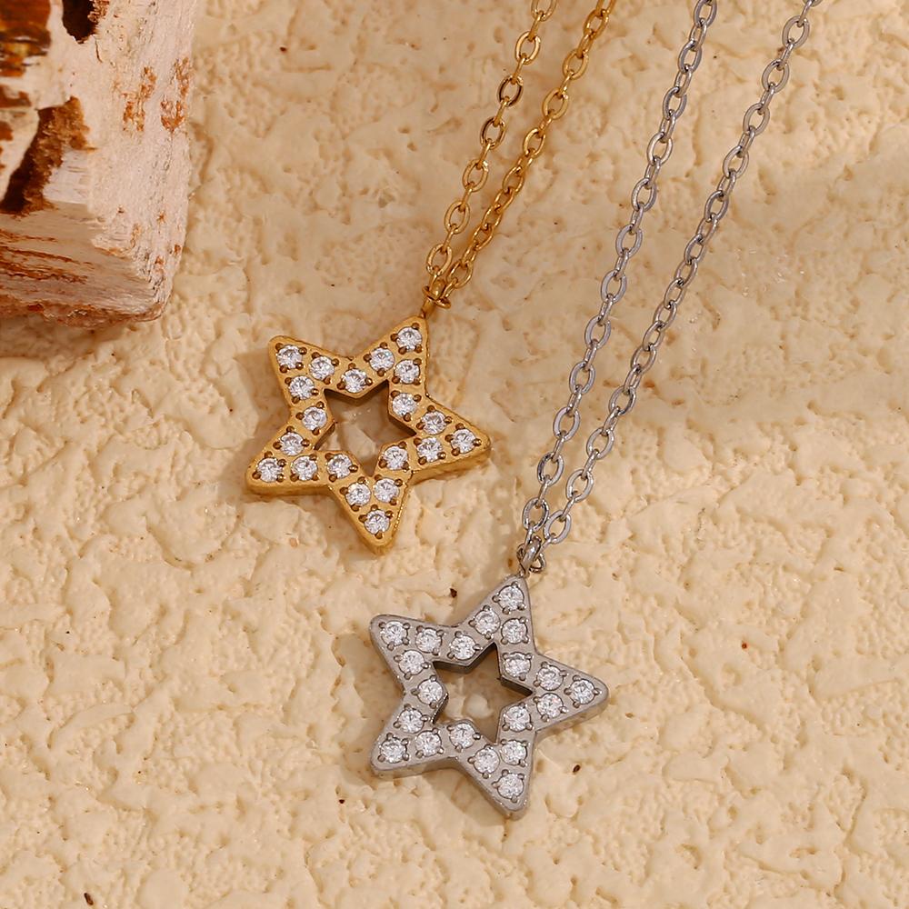 MamacitaSlay Minimalism Stainless Steel Zircon Star Pendant Necklace Party Waterproof Neck Jewelry Women's High Quality Gift