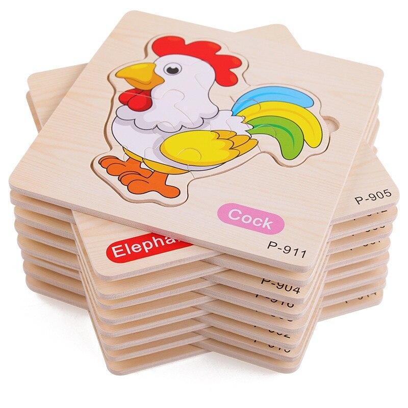 Non-Toxic 3 Pcs Random Color Puzzle 3D Toys Early Education Wooden Cartoon Animal Puzzle Puzzle Infant Puzzle Board Toys