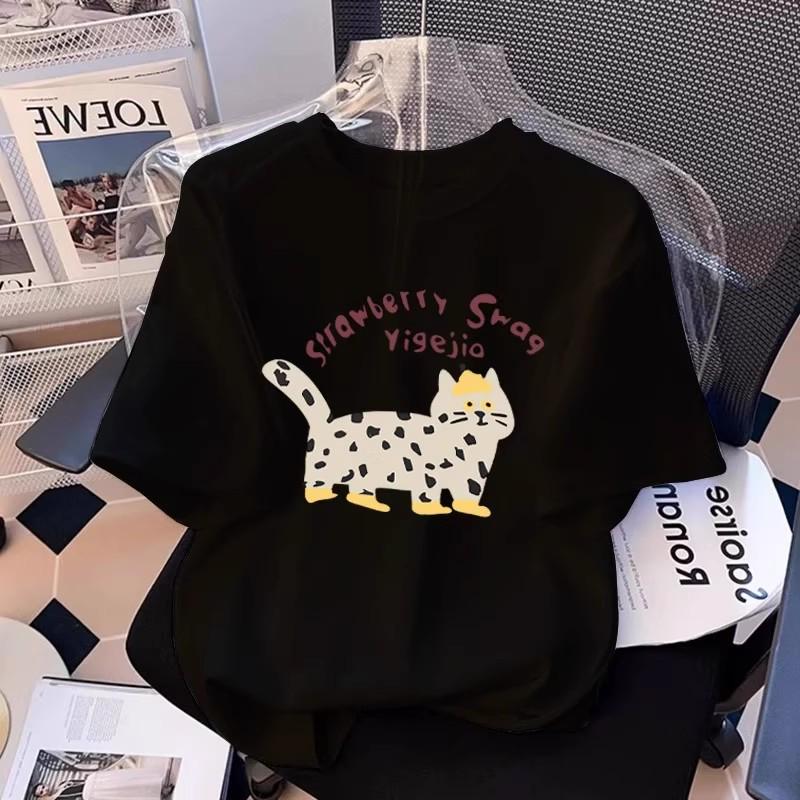 Women's Summer 2026 Cartoon Cotton Loose Fit White Tee