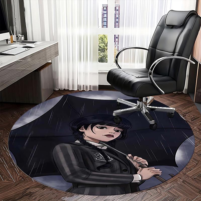 Wednesday Addams Chair Mat Round Rug-Office Carpet, Machine Washable, Non-slip, Suitable for Living Rooms, Bedrooms