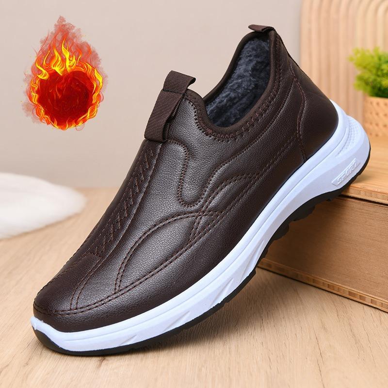 

Зимние мужские модели средней возрастной категории в стиле кэжуал, хлопковые ботинки с подкладкой, утепленные, теплые, из искусственной кожи, со штрипками, водонепроницаемые хлопковые ботинки 44